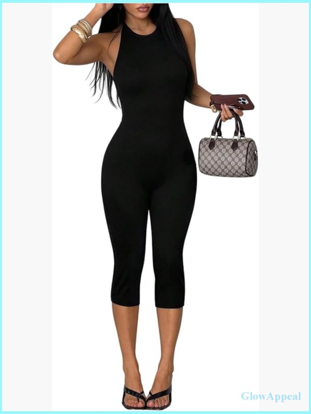 Verdusa Women's Tie Backless Capri Jumpsuits Halter One Piece Romper Summer